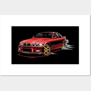 M3 E36 Illustration Red Posters and Art